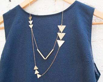 Geometric Brass Necklace//Brass Triangle necklace//double chain//Long necklace//womens jewellery// gift for her//Geometric jewellery