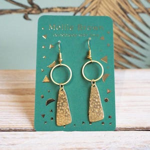Irregular triangle and hoop dangle earrings - brass earrings - modern geometric earrings