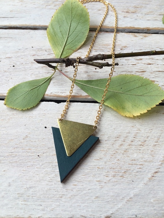 Geometric Necklace Triangle Necklace Geometric Jewellery Wood and Brass Necklace Laser Cut Necklace Etsy