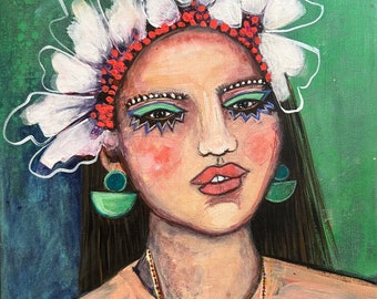 Fashion painting - bohemian woman - carnival portrait- original painting-portrait painting of woman