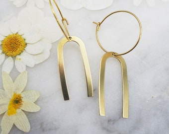 Modern arch earrings - gold brass arch hoop earrings - geometric hoop earrings