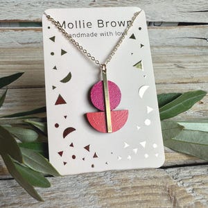 Hand-painted Duo Colour Geometric Necklace on Gold Plated Chain - Modern Statement Jewellery for Her