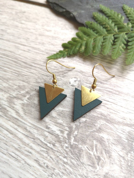 Wooden triangle earrings sale
