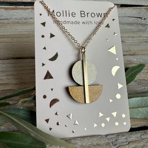 Hand-painted Duo Colour Geometric Necklace on Gold Plated Chain - Modern Statement Jewellery for Her