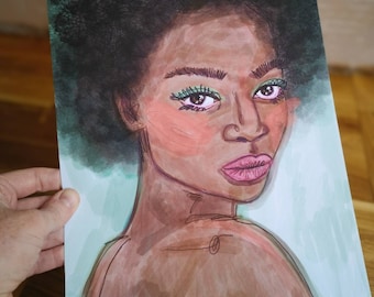 impresión de ilustración de retrato de niña, impresión de ilustración de moda a4, impresión de rostro de moda, ilustración digital arte de pared
