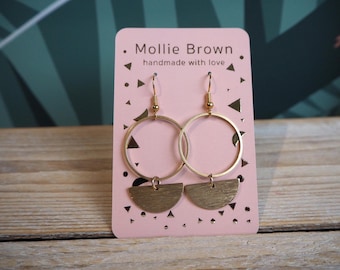 Half moon hoop dangle earrings - gold hoop earrings - modern geometric earrings