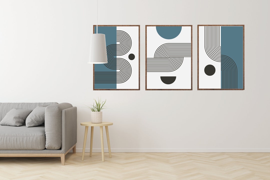 Mid Century Modern Art Print Set of 3 Neutral Modern Wall - Etsy