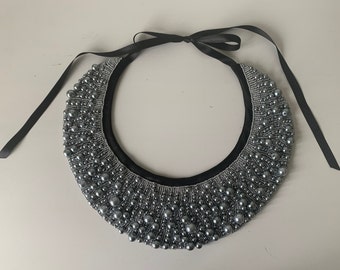 Handmade pearl collar, necklace vintage style