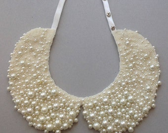Handmade pearl collar, necklace in vintage, Peter Pan style