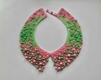 Handmade pearl collar, necklace in vintage, Peter Pan style