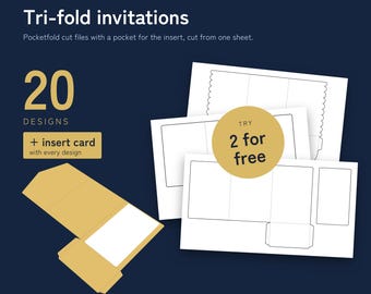 20 Tri-Fold Pocketfold Invitation Templates, Cricut Silhouette SVG DXF PDF (Instant Download)