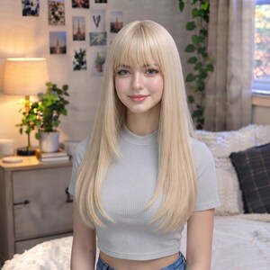 Clip-In Bangs Hair Extension with Sideburns – Synthetic Wispy Fringe Hairpiece
