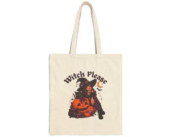 Witch Please Pumpkin Tote Bag | Halloween Canvas Tote (12 oz Cotton)