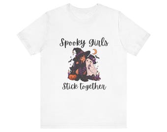 Spooky Girls Stick Together T-Shirt | Halloween Witch Pumpkin Tee