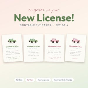 運転免許取得お祝いカード – 10代のドライバー向けお祝いセット（5x7インチ印刷可能）