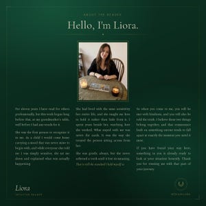 About the reader Liora, intuitive tarot and psychic reader with 11 years of experience, MediumLiora Etsy shop