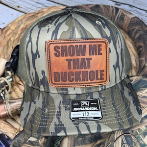 Bottomland Camo Richardson 112 Snapback Trucker Show Me That Duckhole Duck Hunting Leather Patch Hat