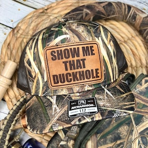 Show Me That Duckhole Richardson 112 Trucker Snapback Leather Patch Hat Cap Duck Hunting Camo Habitat