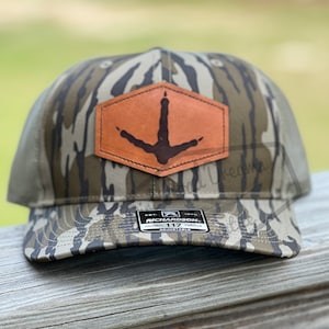 Bottomland Camo Richardson 112 Snapback Trucker Turkey Track Hunting Leather Patch Hat SEWN ON