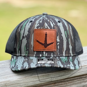 Realtree Original Camo Richardson 112 Snapback Trucker Turkey Track Hunting Leather Patch Hat SEWN ON