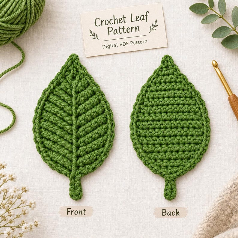 Crochet Leaf Pattern PDF Digital Download Beginner Easy Applique ...