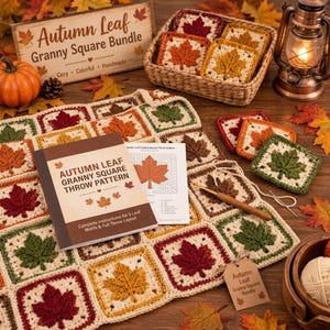 Autumn Leaf → Granny Square → Crochet Pattern → Fall → Maple Leaf → Afghan Block → PDF → Thanksgiving Decor