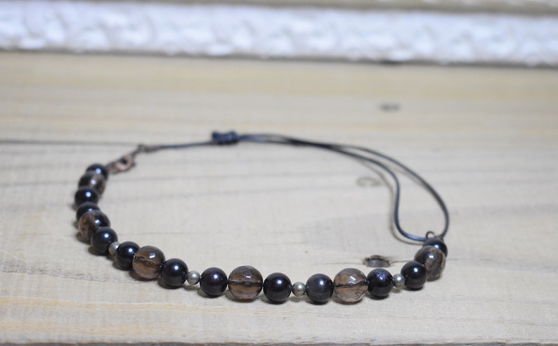black obsidian smoky quartz prosperity financial abundance manifestation choker pyrite