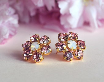 Floral Earrings, Cluster Earrings, Swarovski Earrings, Bridal Earrings, Flower Earrings, Blush Pink Earrings, Blossom Earrings