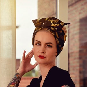 Black Wrap Headband, Wired Headband, Turban Style Headband, Black and Gold Wired head wrap, turban style headband, vintage style
