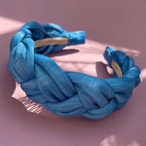 Braided Headband, Hair Fascinator, Light Blue Headband, Silk Abaca Headband, Blue Fascinator, Padded Headband, Flette Hårbøyle, Hårpynt image 1