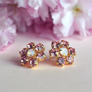 Floral Earrings, Cluster Earrings, Swarovski Earrings, Bridal Earrings, Flower Earrings, Blush Pink Earrings, Blossom Earrings image 1