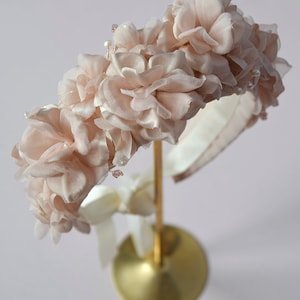 Light Pink Bridal Floral Headpiece Floral Wedding Crown with Birdcage Veil image 1
