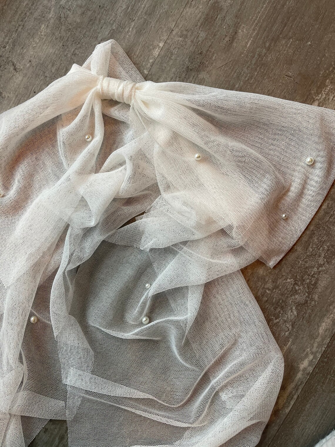 Wedding Veil Bow Tulle Bow With Pearls Short Veil Bridal Etsy