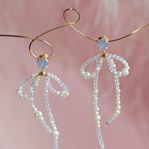Bow Earrings with Pearls and Crystals - Bridal Bow Earrings