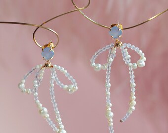 Bow Earrings with Pearls and Crystals - Bridal Bow Earrings