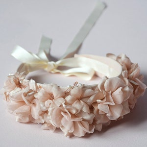 Light Pink Bridal Floral Headpiece Floral Wedding Crown with Birdcage Veil image 3