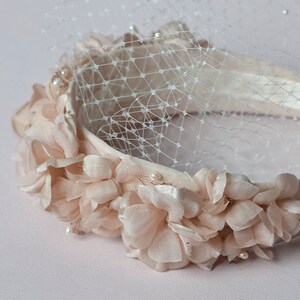 Light Pink Bridal Floral Headpiece Floral Wedding Crown with Birdcage Veil image 8