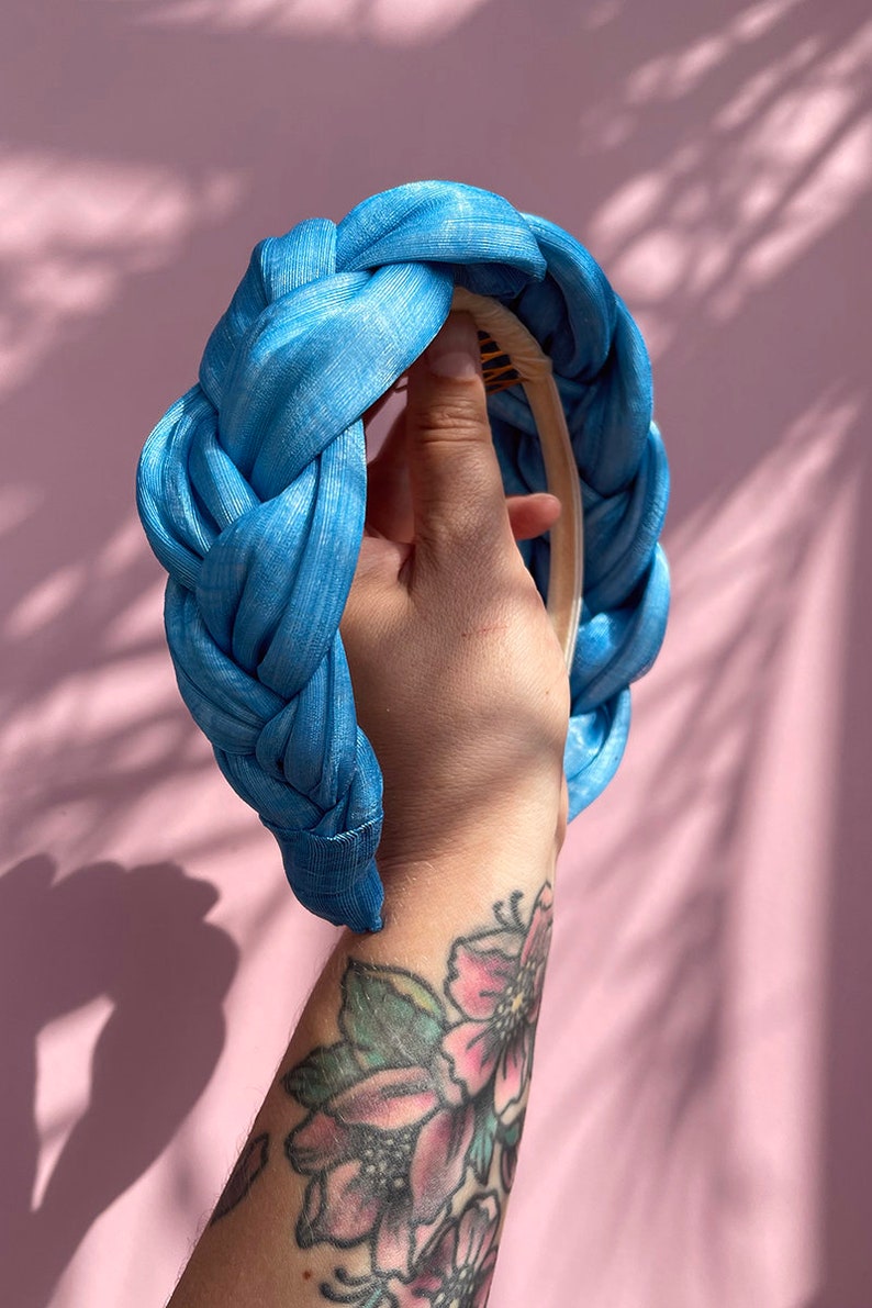 Braided Headband, Hair Fascinator, Light Blue Headband, Silk Abaca Headband, Blue Fascinator, Padded Headband, Flette Hårbøyle, Hårpynt image 3