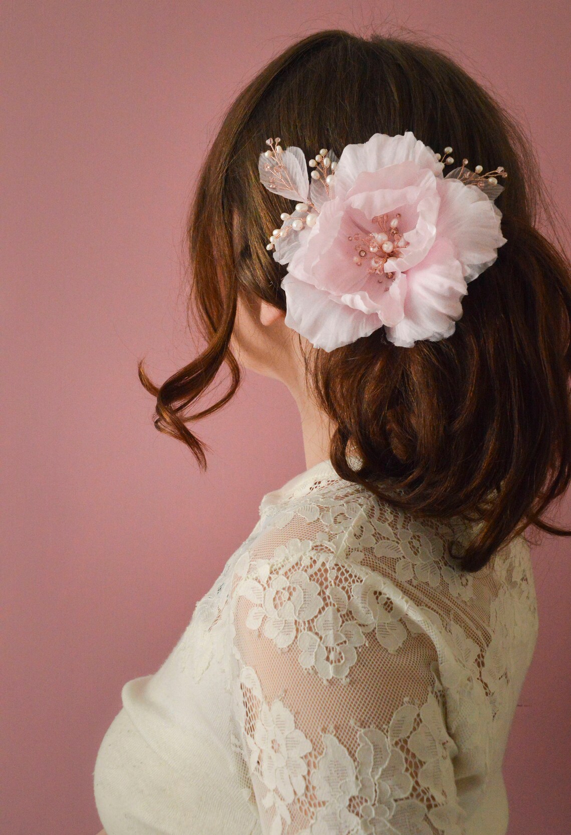 Pink Fascinator Blush Pink Flower Hair Clip Couture Etsy