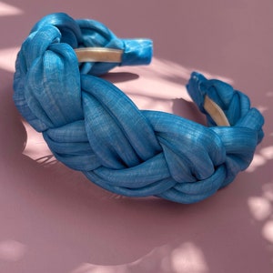 Braided Headband, Hair Fascinator, Light Blue Headband, Silk Abaca Headband, Blue Fascinator, Padded Headband, Flette Hårbøyle, Hårpynt image 4