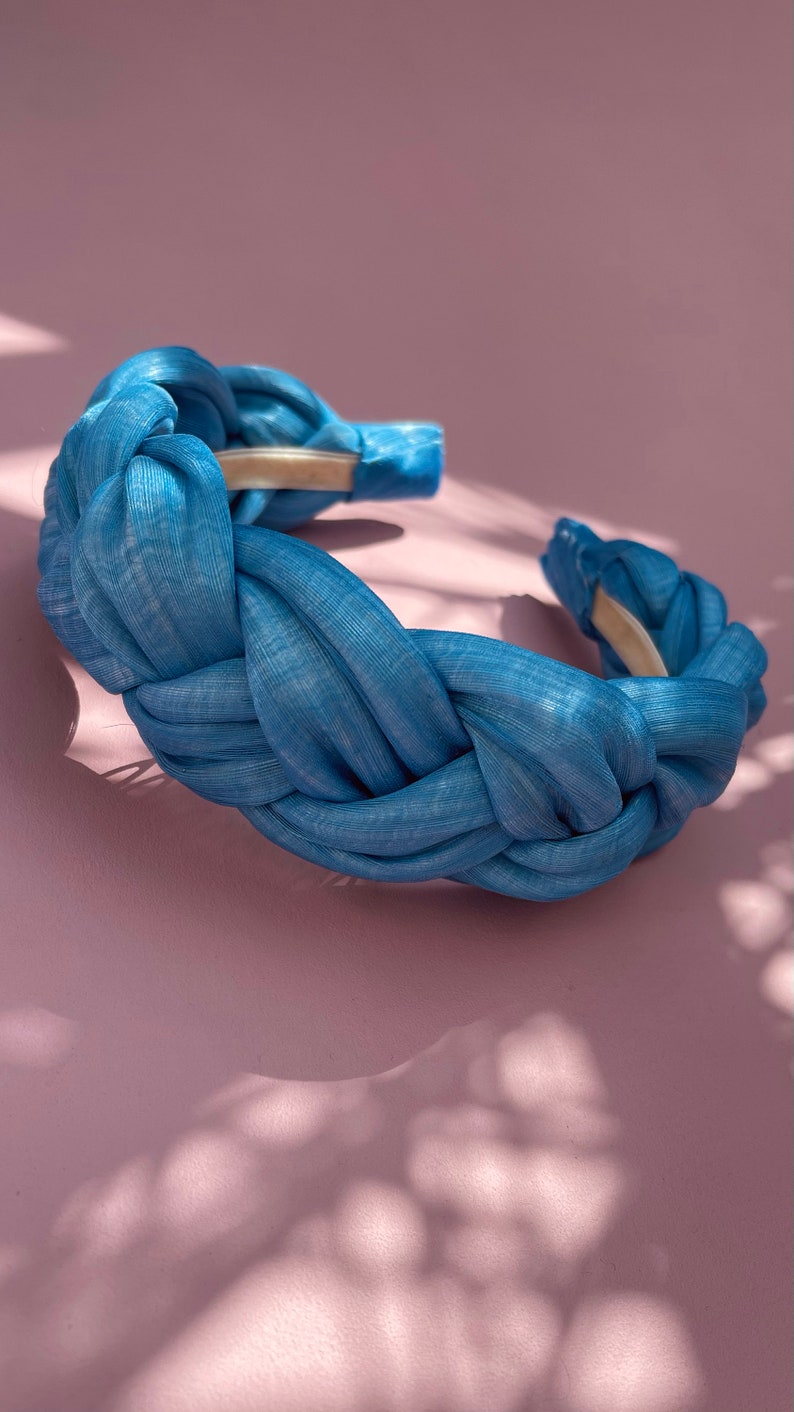 Braided Headband, Hair Fascinator, Light Blue Headband, Silk Abaca Headband, Blue Fascinator, Padded Headband, Flette Hårbøyle, Hårpynt image 4