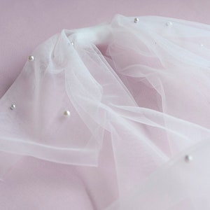 Wedding Veil Bow, Tulle Bow with Pearls, Short Veil, Bridal Veil, Alternative Veil image 5