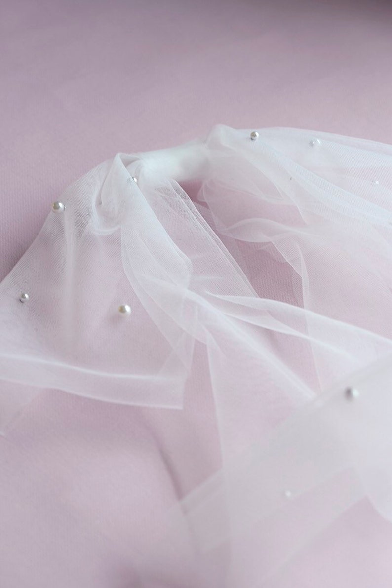 Wedding Veil Bow, Tulle Bow with Pearls, Short Veil, Bridal Veil, Alternative Veil image 5