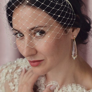 Birdcage Veil, Birdcage Veil with crystals, Bridal Headpiece, Wedding Fascinator,  Short Bridal Veil, Netting brudeslør, vintage  brudeslør