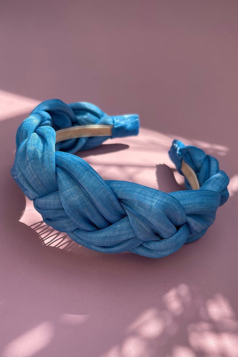 Braided Headband, Hair Fascinator, Light Blue Headband, Silk Abaca Headband, Blue Fascinator, Padded Headband, Flette Hårbøyle, Hårpynt image 1
