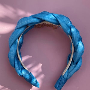 Braided Headband, Hair Fascinator, Light Blue Headband, Silk Abaca Headband, Blue Fascinator, Padded Headband, Flette Hårbøyle, Hårpynt image 2