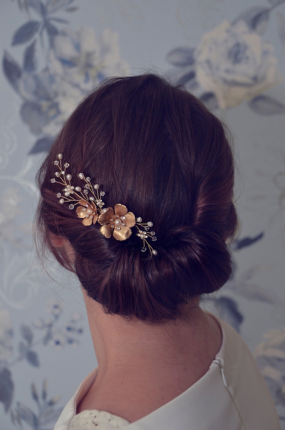 Gold Hair Comb Bridal Hair Comb Flower Hair Comb Bridal Etsy