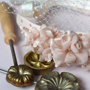Light Pink Bridal Floral Headpiece Floral Wedding Crown with Birdcage Veil image 7