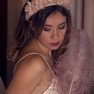 Light Pink Bridal Floral Headpiece Floral Wedding Crown with Birdcage Veil image 4