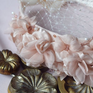 Light Pink Bridal Floral Headpiece Floral Wedding Crown with Birdcage Veil image 9